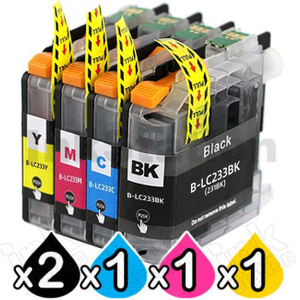 5 Pack Compatible Brother LC-233 Ink Cartridges [2BK,1C,1M,1Y]