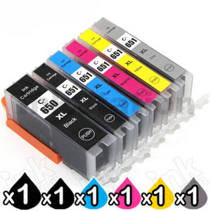 6 Pack Canon PGI-650XL CLI-651XL Compatible High Yield Inkjet Cartridges [1BK,1PBK,1C,1M,1Y,1GY]