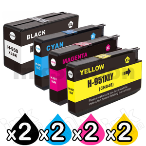 2 sets 4 Pack HP 950XL + 951XL Compatible Inkjet Cartridges CN045AA - CN048AA [2BK,2C,2M,2Y]