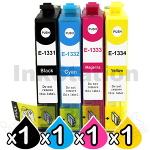 4-Pack Compatible for Epson 133 T1331-1334 Inkjet Cartridges [1BK,1C,1M,1Y]