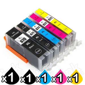 5 Pack Compatible Canon PGI-670XL, CLI-671XL Inkjet Combo [1BK,1PBK,1C,1M,1Y]