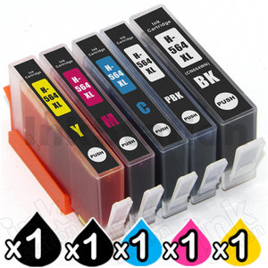 5 Pack HP 564XL Compatible Inkjet Cartridges CN684WA+CB322WA-CB325WA [1BK,1PBK,1C,1M,1Y]