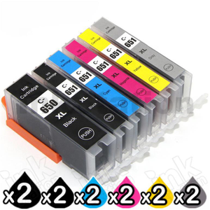 12 Pack Canon PGI-650XL CLI-651XL Compatible High Yield Inkjet Cartridges [2BK,2PBK,2C,2M,2Y,2GY]