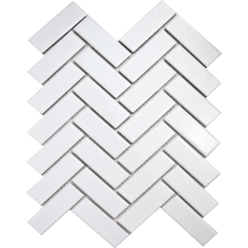 White Gloss Herringbone Mosaic Tiles
