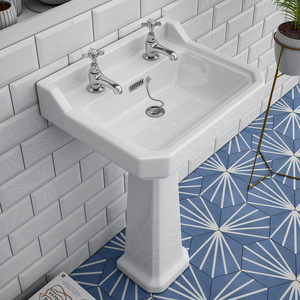 Carlton Traditional Basin + Pedestal (2 Tap Hole) 560mm Basin