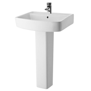 Bliss Modern Square Basin &amp; Pedestal - 1 Tap Hole 600mm Width Basin