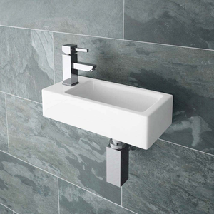 Rondo Wall Hung Compact Cloakroom Basin - Gloss White - 365 x 180mm Left Hand