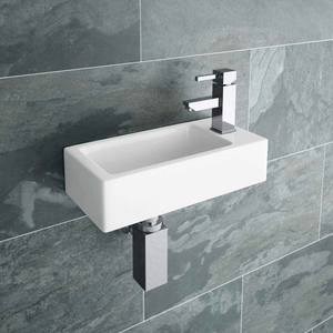 Rondo Wall Hung Compact Cloakroom Basin - Gloss White - 365 x 180mm Right Hand