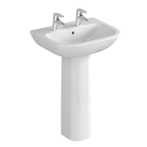VitrA - S20 Model Washbasin &amp; Pedestal - 2 Tap Hole 50cm Basin