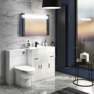 Toreno 1300mm Gloss White Vanity Unit Bathroom Suite - Depth 400/200mm D-shaped BTW pan