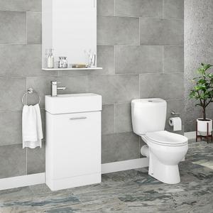 Melbourne Close Coupled Toilet incl. White Compact Cabinet + Basin Set
