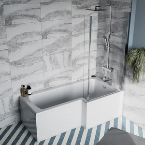 Milan Shower Bath - 1700mm L Shaped with Screen + Panel Right Hand Option