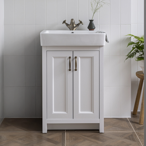Chatsworth Traditional White Vanity - 560mm Wide with Antique Brass Handles