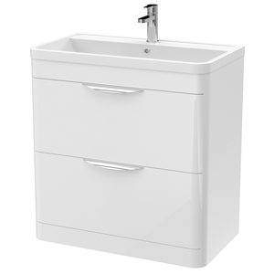 Radius Floor Standing Vanity Unit with Chrome Handles W800 x D445mm - Gloss White