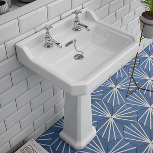 Carlton Traditional Basin + Pedestal (2 Tap Hole) 600mm Basin