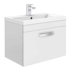 Brooklyn 600mm White Gloss Wall Hung Vanity Unit - Single Drawer