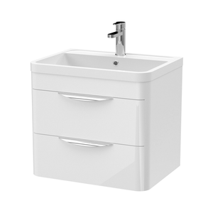 Radius Wall Hung 2 Drawer Vanity Unit with Chrome Handles W600 x D445mm – Gloss White