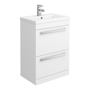 Nuie - 600 x 400mm Floor Standing Mid Edge Basin & Cabinet - Gloss White