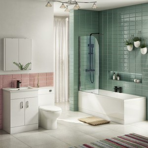 Toreno Gloss White Vanity Unit Suite + Single Ended Bath 1600 x 700mm Bath