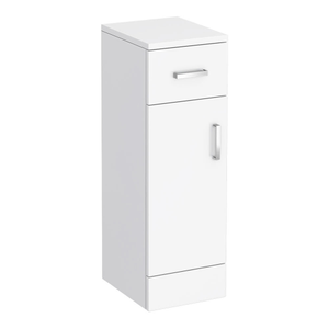 Cove Gloss White Bathroom Cupboard with Chrome Handles - 250mm Wide x 300mm Deep