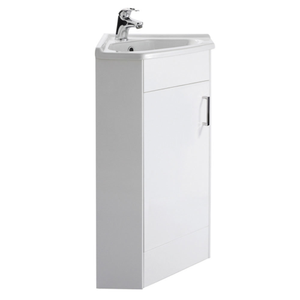 Nuie Floor Mounted Corner Vanity Unit - Gloss White - 555mm with Chrome Handle