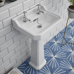 Carlton Traditional Basin + Pedestal (2 Tap Hole) 500mm Basin