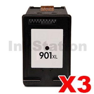 3 x HP 901XL Compatible Black Inkjet Cartridge CC654AA - 700 Pages