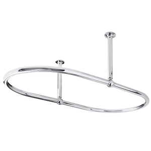 Old London - Chrome Oval Shower Curtain Rail with Middle Ceiling Mounts