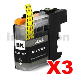 3 x Compatible Brother LC-233BK Black Ink Cartridge - 550 pages