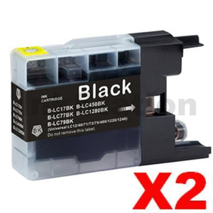 2 x Compatible Brother LC73/LC77XLBK Black High Yield Ink Cartridge - 1,200 pages