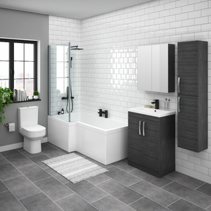 Brooklyn Black L Shaped Bath Suite (with Vanity + Tall Cabinet) Left Hand Option