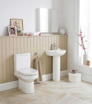 Nuie Harmony 4 Piece Bathroom Suite - CC Toilet & 1TH Basin with Pedestal 500mm Wide Basin