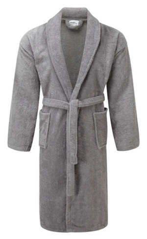 Luxury Shawl Collar Silver Light Grey Terry Towelling Dressing Gown - Egyptian Collection