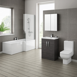 Brooklyn Black Bathroom Suite with L-Shaped Bath Right Hand Option