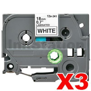 3 x Compatible Brother TZe-241 18mm Black Text on White Laminated Tape - 8 meters