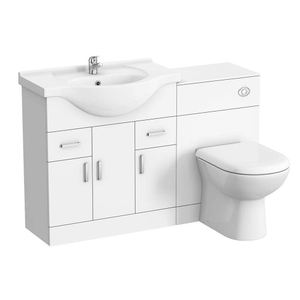 Cove 1250mm Vanity Unit Bathroom Suite + Tap (High Gloss White - Depth 330mm)