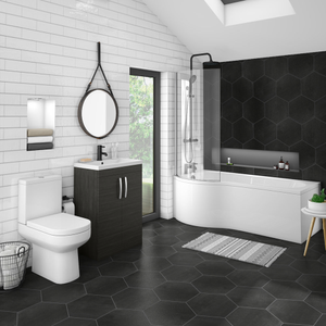 Brooklyn Black Bathroom Suite + B Shaped Bath Left Hand Option
