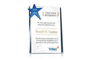 Crystal Star Retirement Gift Plaques