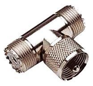 The PL-259 coax "T" piece includes two SO-239 connectors and one PL-259 connector.