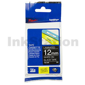 Genuine Brother TZe-335 12mm White Text on Black Laminated Tape - 8 metres