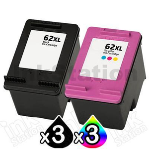 6 Pack HP 62XL Compatible High Yield Inkjet Cartridges C2P05AA + C2P07AA [3BK,3CL]