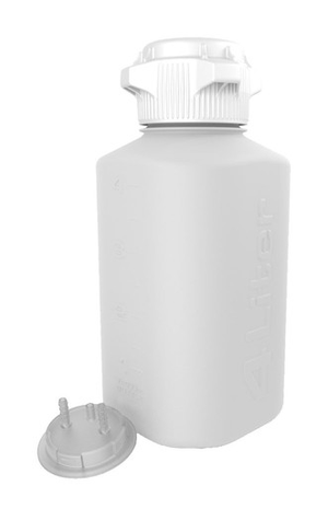 4L HDPE Heavy Duty Vacuum Bottle with 83mm (83B) Tangle Free VersaCap, Two 1/4 Inch Hose Barbs and Sealable Vent Port, Bleach Compatible, 1/EA