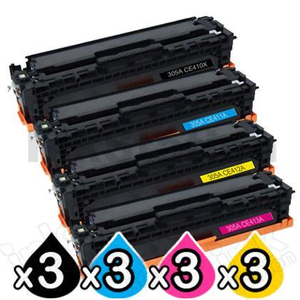 3 sets of 4 Pack HP CE410X-CE413A (305X/305A) Compatible Toner Cartridges [3BK,3C,3M,3Y]