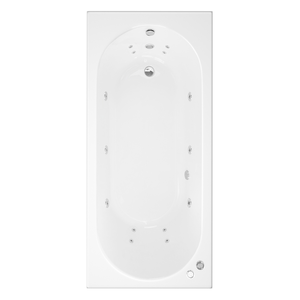 Trojan Cascade Single Ended 14 Jet Whirlpool Bath 1700 x 800mm with LED Light & Bath Waste