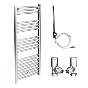 Diamond 500 x 1200mm Straight Heated Towel Rail (incl. Valves + Electric Heating Kit)