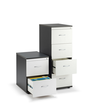 Graphite and White Office Filing Cabinets with Silver Handles