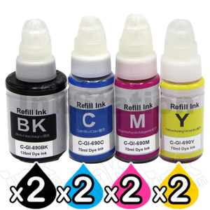 8-Pack Compatible Canon GI690 Ink Bottles [2BK+2C+2M+2Y]