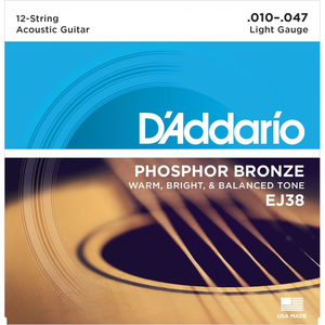 D'Addario EJ38 12-String Phosphor Bronze Acoustic Strings - Light (10-47)