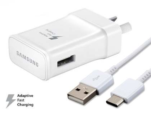 Genuine Samsung 15W/10W Adaptive Fast Charger with USB-C to USB-A cable - White