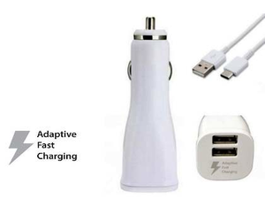 Samsung Adaptive Fast Charging USB-A Dual-Port Car Charger with USB-C Cable - White